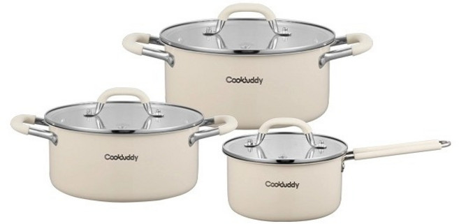 CookBuddy 304 스텐 6종 인덕션 냄비 세트, 1세트, 편수냄비16cm+탕솥20cm+탕솥22cm, 오프 화이트