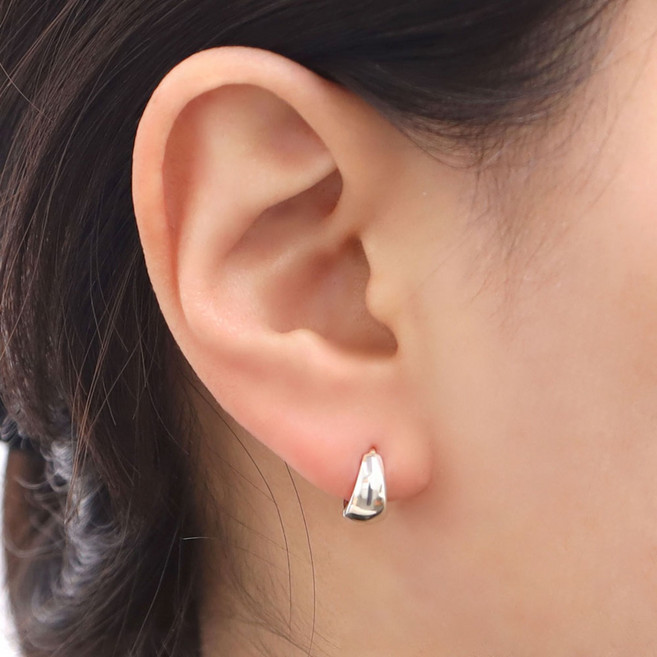 925 silver 데일리 베이직 워터드롭 실버 볼드 원터치 링 순은 귀걸이