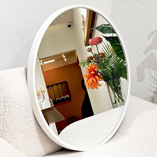 국산 원형 걸이식 무타공 반신 거울 교실 학교 욕실 화장대 현관 벽걸이 화장실 미용실 신발장 은경, 1. 무타공 원형하프거울/화이트