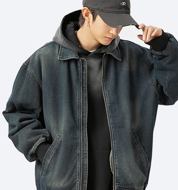 코디코치 루트 청자켓 남자 오버핏 빅사이즈 빈티지 긴팔 카라 워싱 데님 블랙 진청 점퍼