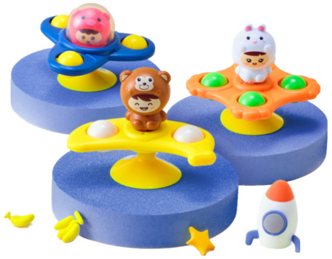 레디앤조이 유아용 흡착 회전 딸랑이 3종, 1세트, 혼합색상