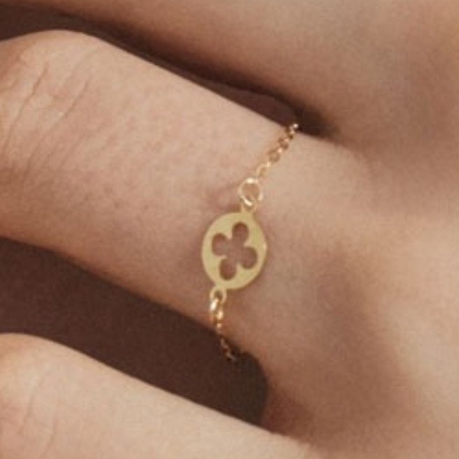 펠리체골드 14K 미니 클로버 체인반지 레이어드 선물 실반지 기념일 여자친구 체인반지 우정반지 우정링