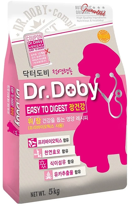 인터펫코리아 강아지 닥터도비 기능성 사료, 장건강/유산균, 5kg, 1개 - 쿠팡