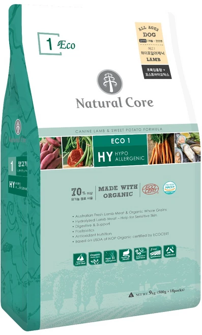네츄럴코어 전연령 강아지 에코1 하이포알러제닉 건식사료 큰입자, 양, 9kg, 1개 - 쿠팡