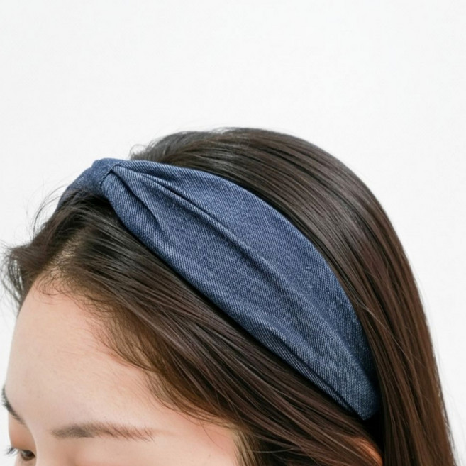 [매듭리본밴드 스크런치 세트] KC 트레이드 제작 여성 데님 매듭리본 머리띠 곱창세트