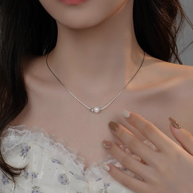 크레샤 925실버 원포인트 진주 실버볼 목걸이