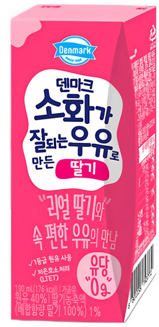 덴마크 소화가 잘되는 우유로 만든 딸기, 190ml, 24개