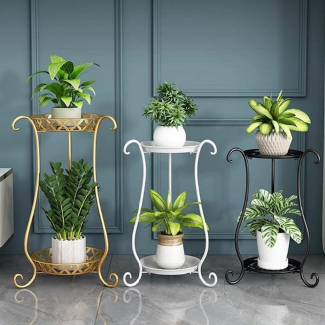 공구 증정 티지피 2단 철제 화분스탠드 화분받침대 선반, 화이트, 1개