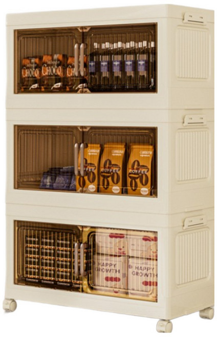 접이식 수납장 50CM 이동식 양문형 수납장 대용량 다용도 폴딩 리빙박스, 투명색-3단