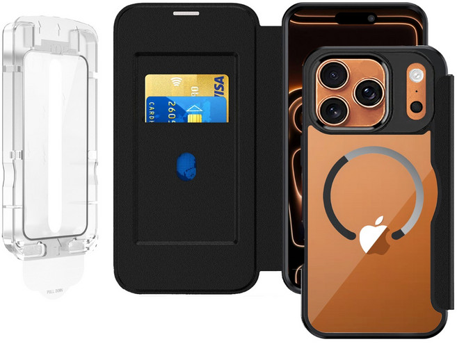 VRFOX 아이폰 맥세이프 카드수납 풀커버 마그네틱 다이어리 케이스 + 먼지제로 부착키트 액정보호필름