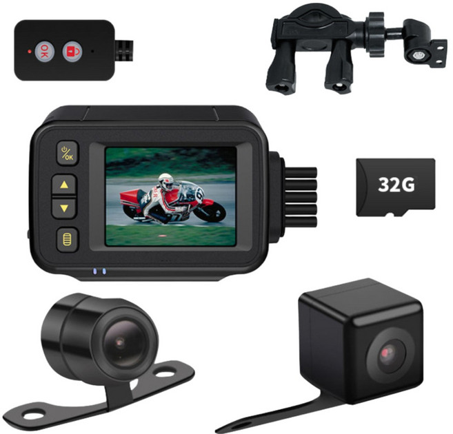 KC 인증 오토바이 블랙박스 비 오는 날 방수 전후면 듀얼 카메라 녹화 바이크 블랙박스, +32GB SD카드