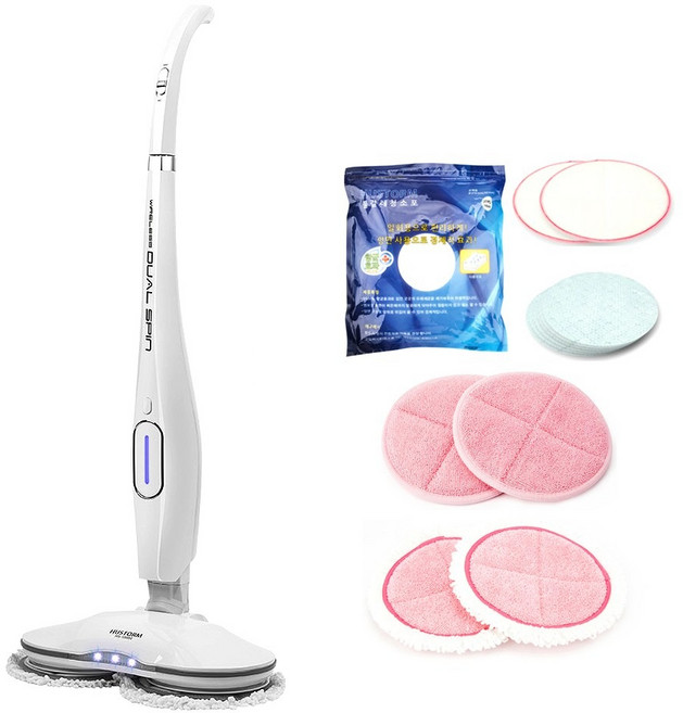[휴스톰]강력한 듀얼스핀 무선 물걸레청소기 hs-10900 1회용청소포+부착패드+각종패드 무상증정