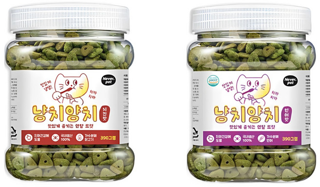 네버펫 냥치양치 고양이 구강관리 이빨과자 가수분해 대용량 덴탈트릿 간식, 6개, 390g, 혼합맛(연어/치킨)