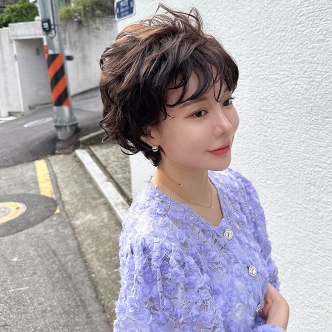 여성 중년 가발 숏컷 엘레강트 볼륨 레이어컷 - 호시헤어위그, 1개, 엘레강트 딥 초코 브라운