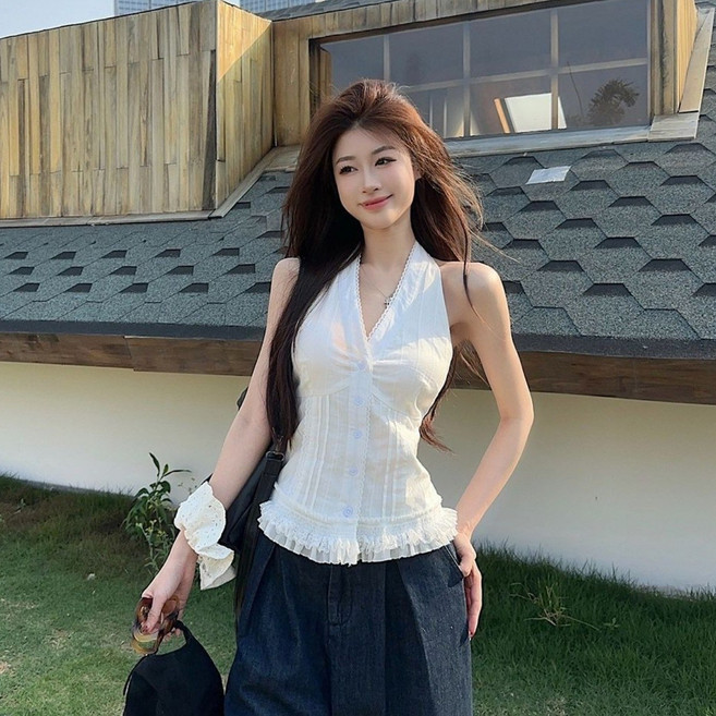 COSYEVNO 여성 슬림핏 레이스 베스트 블라우스 봄 여름 LFHxstx-1