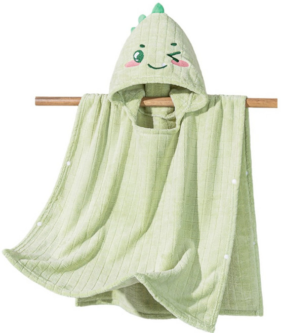 수수베베 다이노 아기 판초 후드 타올, 그린, 1개