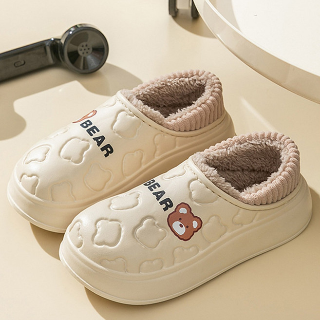 제이티니 남녀공용 초경량 곰돌이 EVA 퍼 겨울슬리퍼