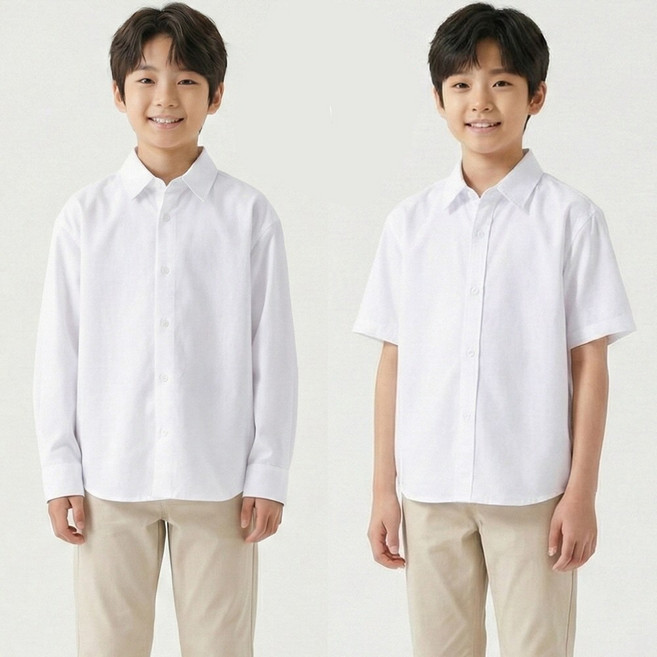 지디오 주니어 남아 여아 셔츠 2종 세트 긴팔+반팔 구김방지 화이트 남방 봄 여름 초등학생 상의