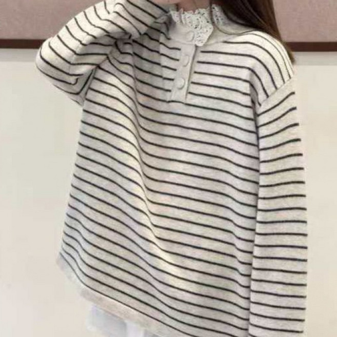 해피유통 어린이 스트라이프 긴팔 상의 가을 핏 레이스 칼라 디자인 디자인14세 이상