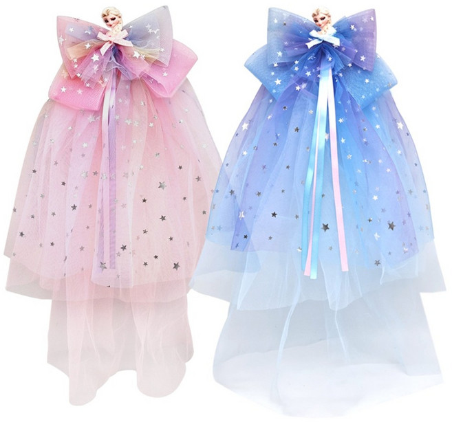 엘사 레이스 리본 면사포 헤어피스 집게핀