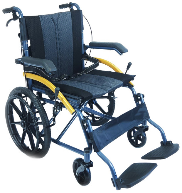 최신 수동 접이식 휠체어 노인용 이동식 휴대형 +방석+가방 M2, 1개