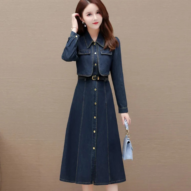 패션고리 여성 카라넥 데님 원피스 H226