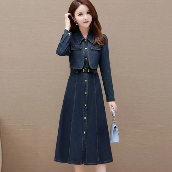패션고리 여성 카라넥 데님 원피스 H226