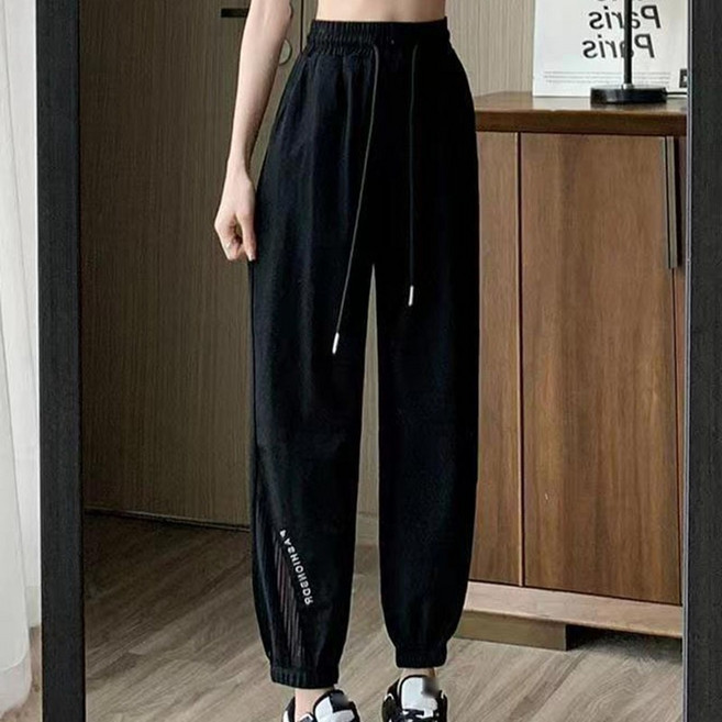 1+1 여성 냉감 9부 조거팬츠 여름 루즈핏 밴딩 통기성 메쉬 배색 캐주얼 바지