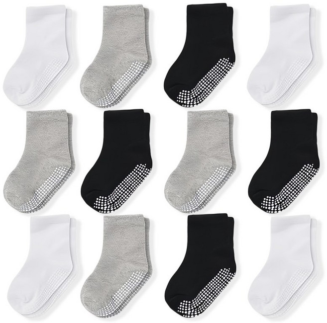 4MOREWAY 아기 양말 짧은 양말 미끄럼방지 12종 세트 사계절용 면 소재 중간 두께 유아 양말