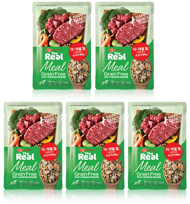 하림펫푸드 전연령 강아지 더리얼 밀 그레인프리 화식사료, 소, 60g, 5개