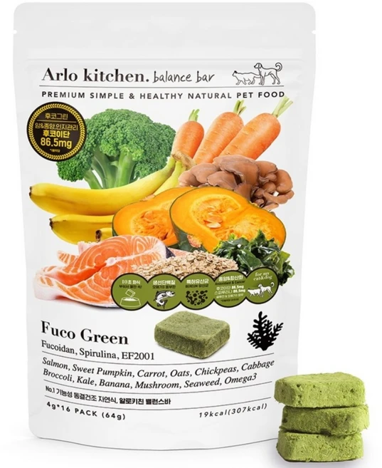 알로키친 후코이단 강화 강아지 지방종 치유 동결건조 자연식 사료 후코그린 16개, 64g, 1개 - 쿠팡
