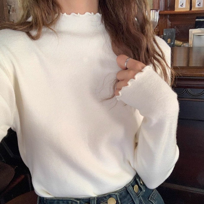 Daybykim 프릴넥 슬림핏 기본이너 니트