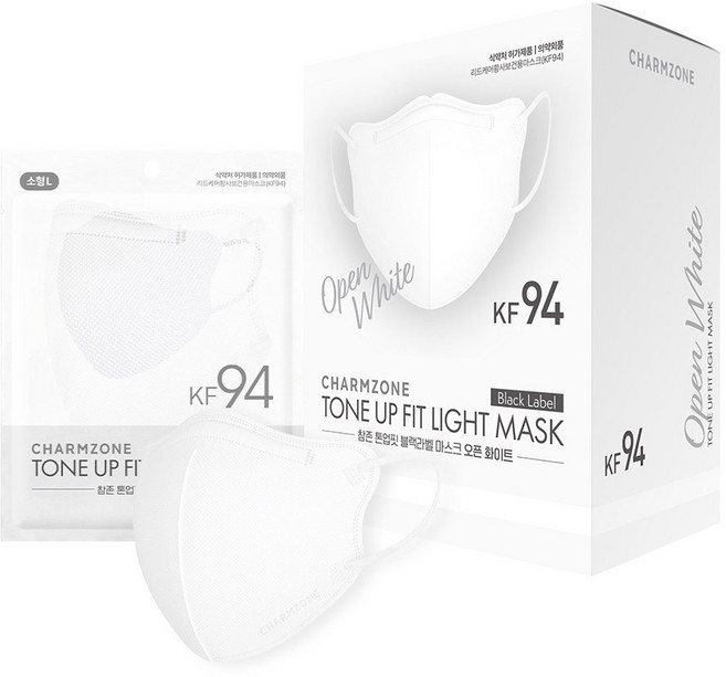 참존 톤업핏 블랙라벨 라이트 KF94 키즈 마스크 소형 L, 오픈 화이트, 1개, 25개입