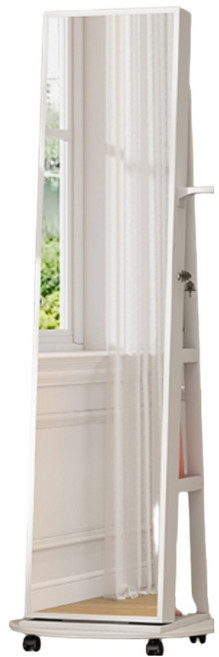 스위벨룩스 LED 조명 전신 거울 회전 화장대 수납 선반 메이크업 액세서리 보관함 진열, 라운드 휠 3색조명 화이트