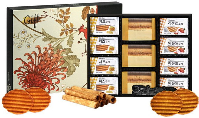 [엘리시온] 종합 쿠키 선물세트 (대) 전병과자 치즈 아몬드 쿠키세트, 1개