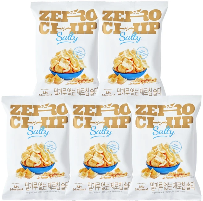 마이노멀 밀가루 없는 제로칩 솔티맛 저당 과자 100% 유기농 현미칩, 5개, 55g - 쿠팡