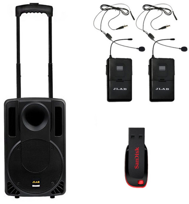 JLAB MK-130Q 블루투스 이동식 앰프 스피커 버스킹 행사용 이동형 [무선 헤드셋마이크 2개+USB16GB 증정]