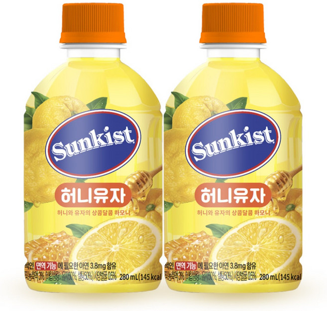 해태htb 썬키스트 허니유자, 280ml, 24개