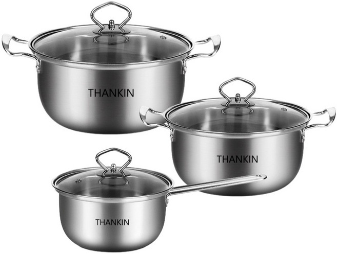 THANKIN 스테인리스 냄비 샤브샤브 3종 세트 냄비 세트, 1개, 18cm+20cm+25.5cm, 스테인리스강