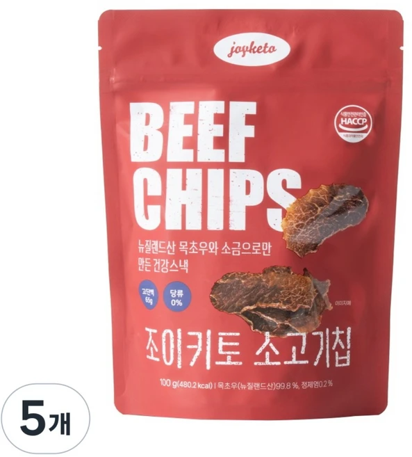 조이키토 소고기칩 대용량 그래스페드 목초우 단백질 스낵, 5개, 100g - 쿠팡