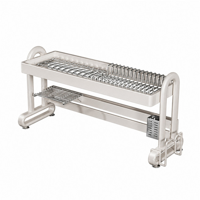 LOVFIR SUS304 스텐 싱크대선반 기둥식 무타공 식기건조대 설거지건조대, 1개, 75cm 풀세트 아이보리 화이트, 1단