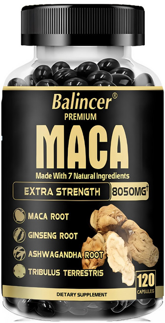 7-in-1 프리미엄 마카 뿌리 - Ashwagandha Ginseng Tribulus Shilajit Black Pepper - 자연 에너지 성능 기분 지원, 120캡슐-3병, 3개