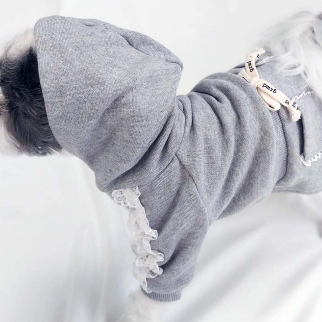 강아지 꾸안꾸룩 레이스후드치마 원피스[트렌드룩], 1개, Gray