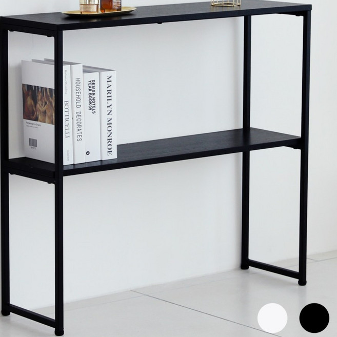 슬림 콘솔 테이블 폭 좁은 모던 철제 미니 수납장 거실 화장대 현관 복도 다용도 장식장 1단, 데시안 1단&2단 (블랙)