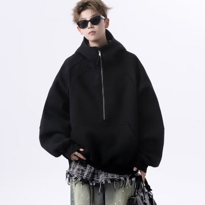 ANYOU 남자 대용량 포켓 후드맨투맨 데일리룩 보들보들 안감 루즈핏 아우터