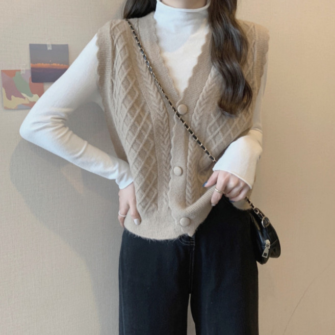 르코앤드라코 여성 데일리 브이넥 니트 오픈 조끼