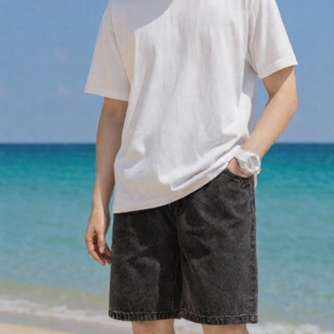 포더원 여름 데님 청반바지 시원한 밴딩 와이드 청반바지