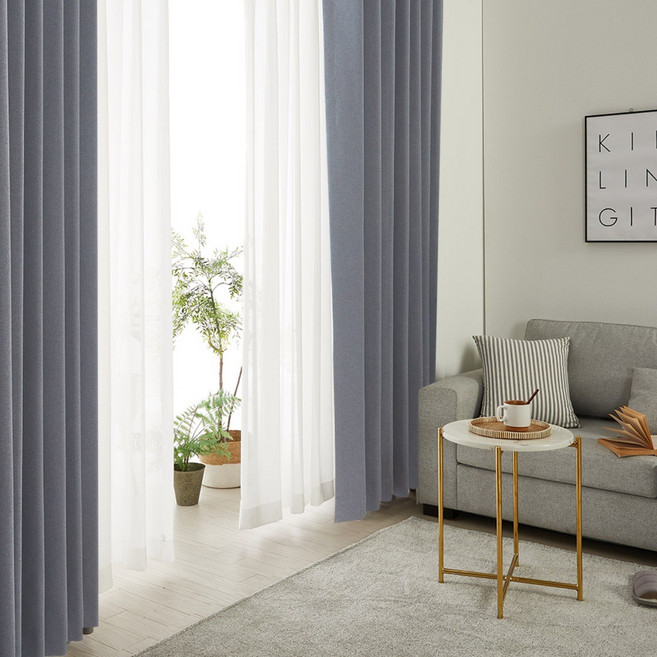 [윈지] 형상기억 99.99% 암막 방온 방풍 단열 사계절 린넨룩 양면 커튼 2장