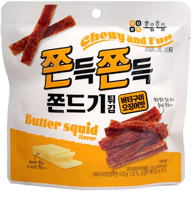 쫀득쫀득 쫀드기튀김 버터오징어맛/쫀득이튀김/쫀드기튀김/술안주/주전부리, 50g, 5개