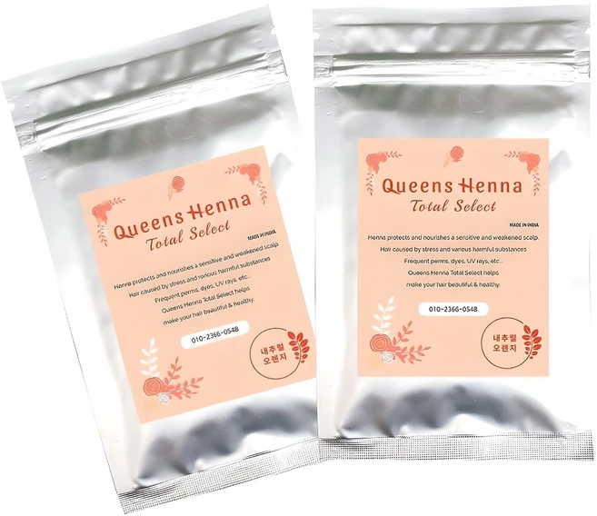 1+1 퀸즈 토탈셀렉트 100g 천연헤나염색 부터 빠른새치염색, 내추럴오렌지+내추럴오렌지(천연), 2개 - 쿠팡